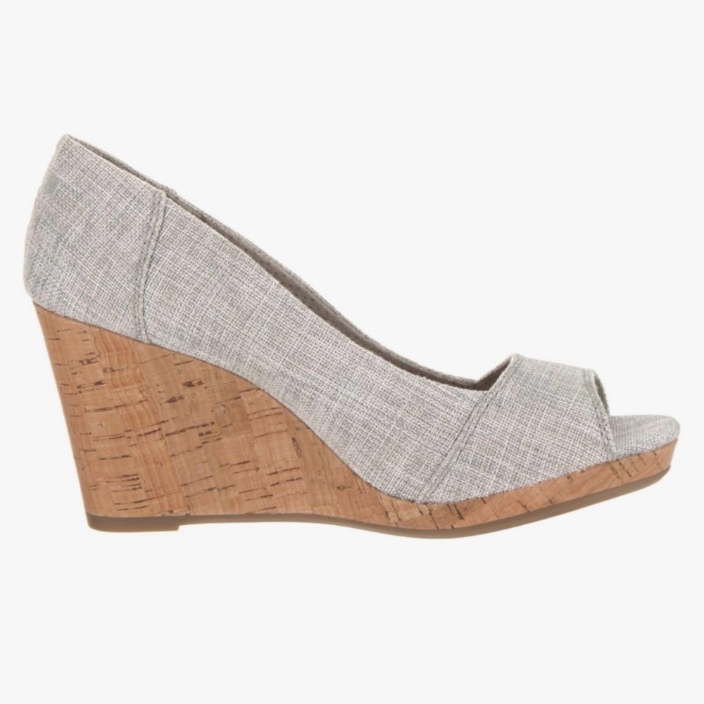 TOMS Stella Grey Woven Peep-Toe Wedge - Picture 11 of 12